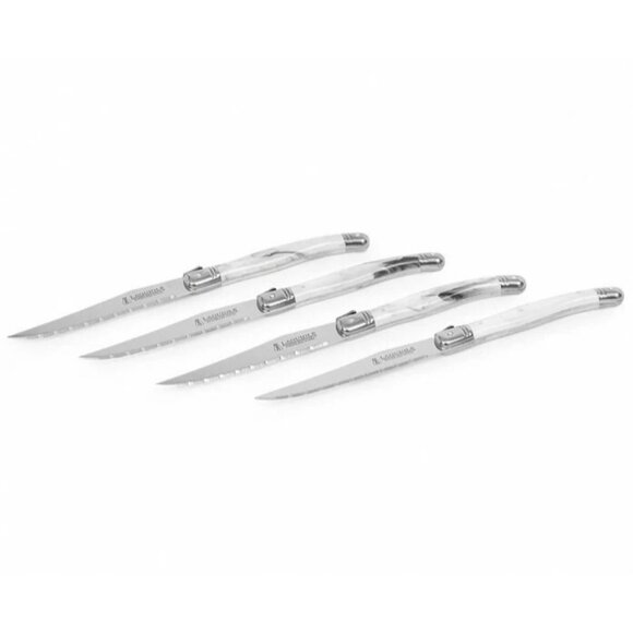 Laguiole Serrated Steak Knives White Marble (Resin) Handle Stainless Set of 4 - Picture 2 of 4